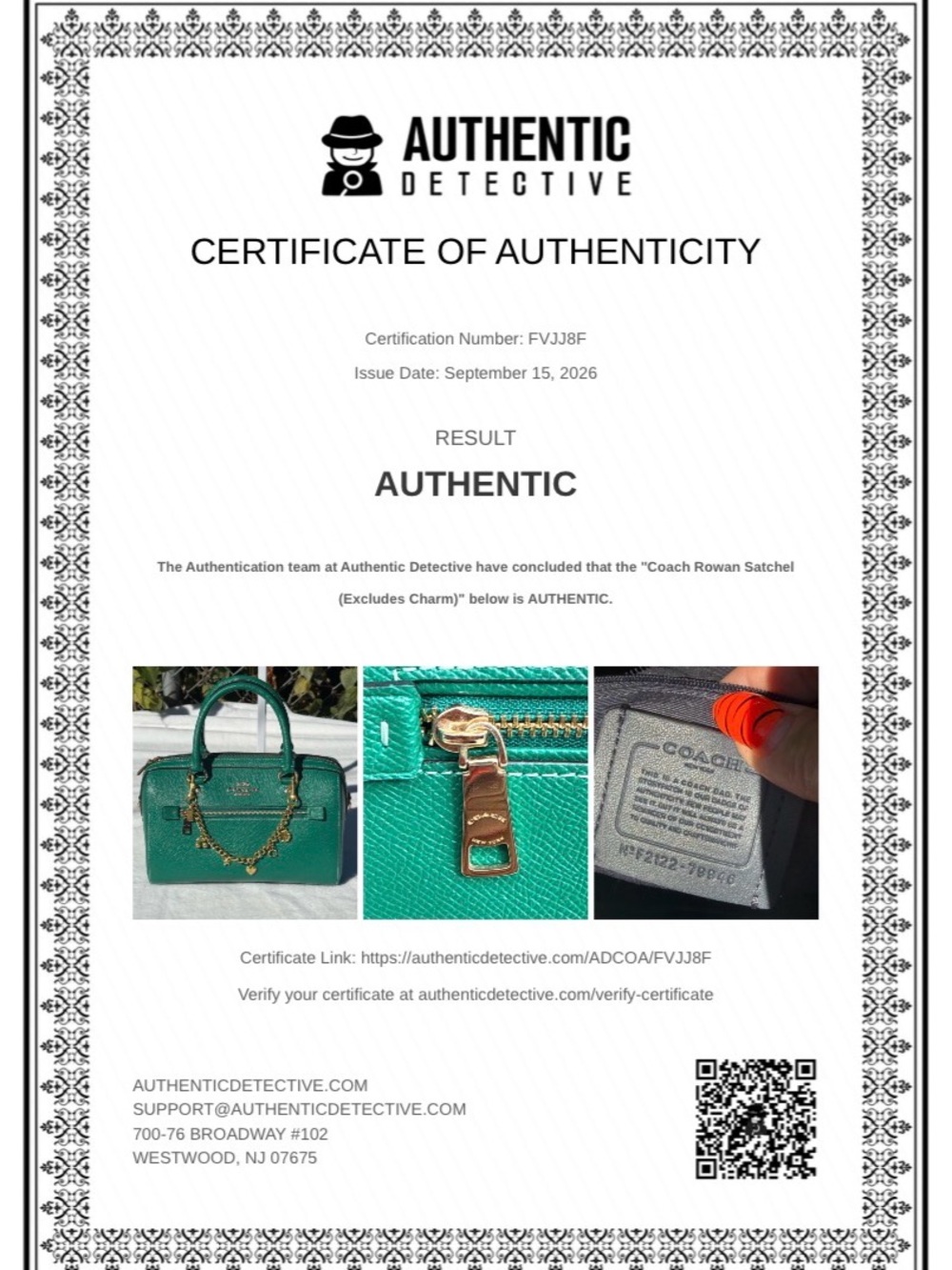 Coach Emerald Green Leather Medium Rowan with Gold Charm Chain. - Picture 14 of 14